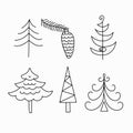 Set of Christmas trees in doodle style. Icons. Royalty Free Stock Photo